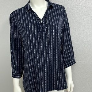 Chico’s Navy & White Lace Up Top